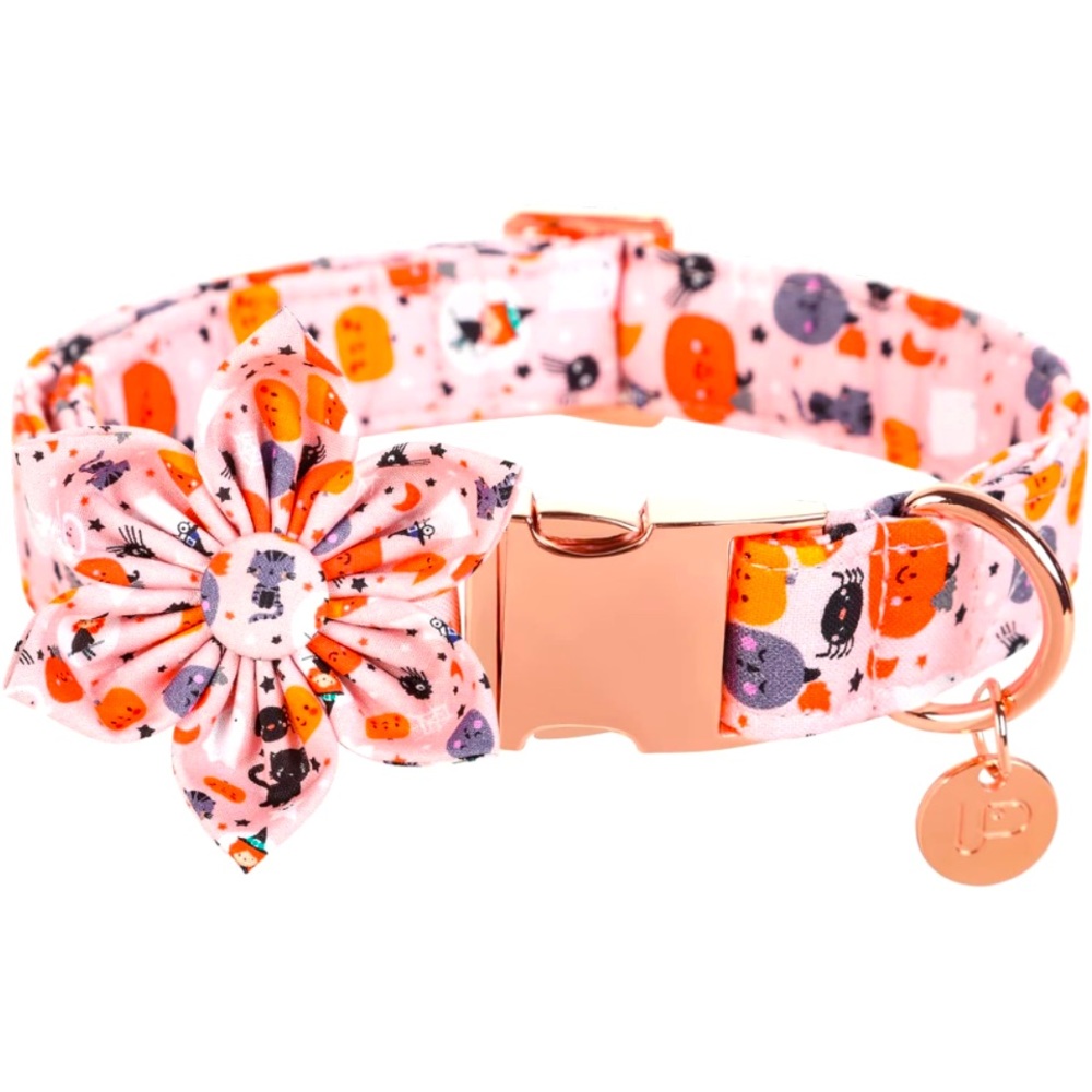 New Halloween Dog Collar with Flower, Pumpkin Cotton Flower Collar  M Girl Dog,